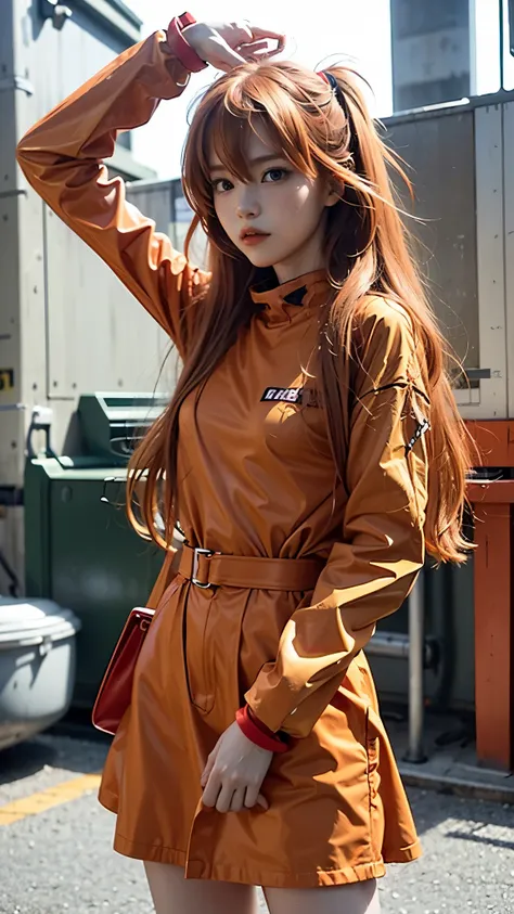 asuka langley evangelion, amazing woman, trendy outfits.girlish outfit,ordinary girl fashion,bathed in light