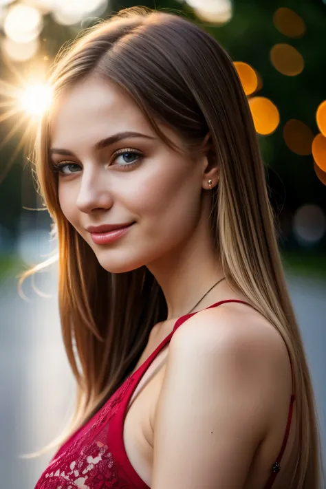 A Russian girl named Lilya, Straight Hair, whole body, sexy, nice smile, big breast, drop shoulder, lens flare, f/1.8, 135mm, Canon, UHD, retina, masterpiece, ccurate, anatomically correct, textured skin, super detail, high details, high quality, best qual...