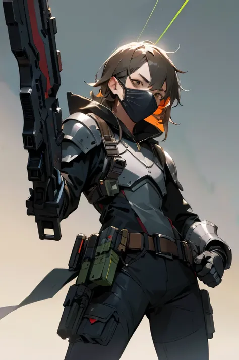 Young adult, Male, bounty Hunter gear, laser guns, town background, Mask, Armor. Masterpiece Quality, Perfect Generation.