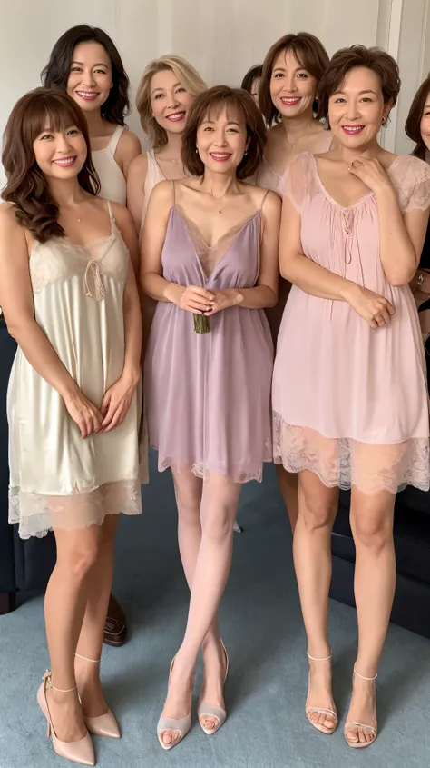 (((60 years old)))、(((6+women)))、(((long body)))、((group photo)),(((looking at the camera)))、((full body esbian))、(((negligee)))...