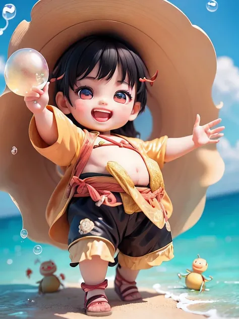 (masterpiece),(best quality),(super detailed), (whole body:1.2),
1 fat man，charming, Smile, open mouth,
flower, beach, , blowing bubbles，Taoist costumes, blush,:,  vague, black hair, bald，Crab
(Beautiful and delicate face), (beautiful and delicate eyes),
 