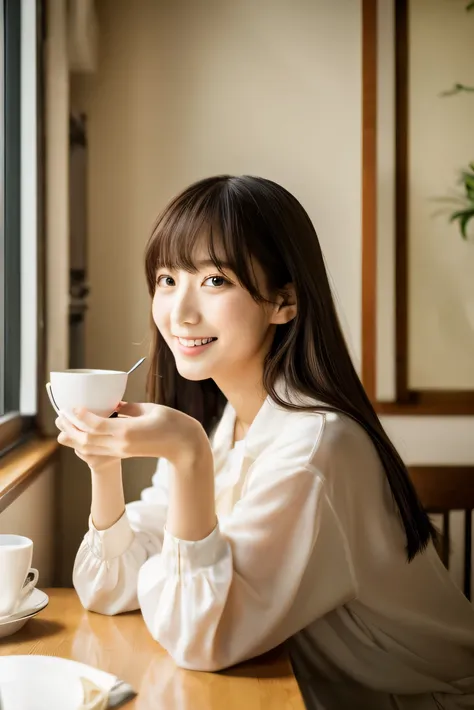 8k、highest quality、masterpiece、超A high resolution、photograph、The elegance of beautiful Japanese women、Single-lens reflex camera、There are some good ones too、A transparent atmosphere、sexy lip、slanted bangs、beautiful face、long hair、make bangs、smile、natural s...