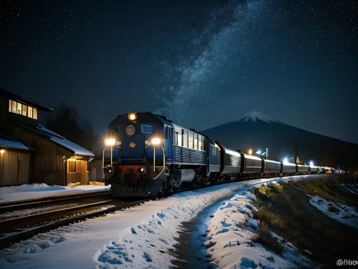 steam locomotive running in the dark（D51）、at night、starry sky、D51 steam locomotive smoking smoke on the tracks, ticker,blizzard、 snowfall、D51SL train, bullet train, high speed 電車s, supersonic SL and passengers, photo documentary, Takayama, bestseller,  Mt....