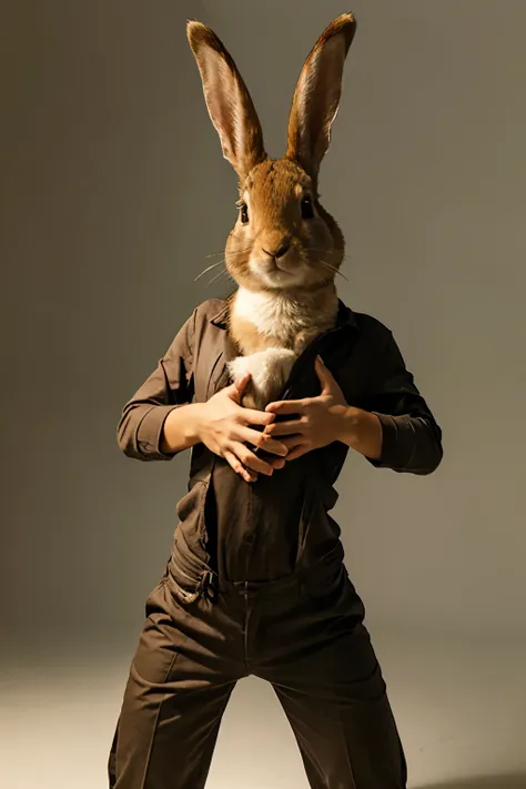 Standing rabbit，front，open hands