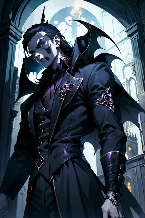 masterpiece,best quality,ultra high res,gothic style,1boy,solo,holloween ,vampire costume,pumkin,bat,dynamic angle,gothic,castle,dark,mysterious,haunting,dramatic,ornate,detailed,