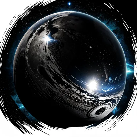 black ink art style planet in the galaxy