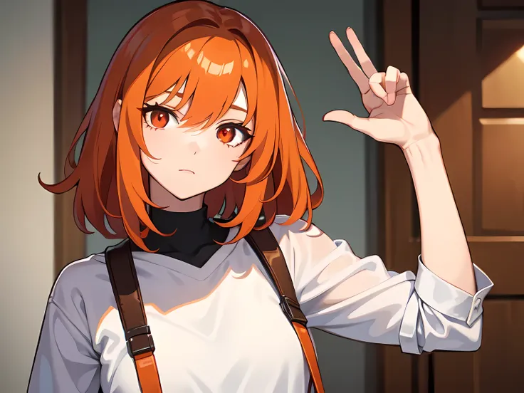 1 girl, Lightweight clothing, orange medium hair, Red eyes, Eyeshadow