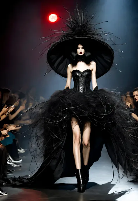 Gothic style red fashion show，darkness is always there，Beauty and warmth come from darkness，Gorgeous model，waste plastic，Waste wires and wires，Oversized old straw hat，gear，Decadence scent，。Alexander mcqueen is called the God of Goth， mcqueen&#39;s’ designs...