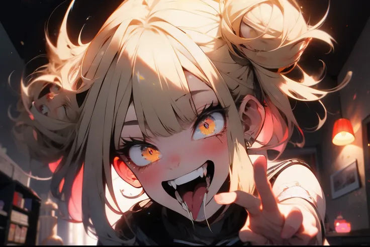 MASTER PIECE,HIMIKO TOGA,SCHOOL UNIFORM,LAUGHTING,LOOKING AT VIEWER,CRAZY EYES,DINAMIC LIGHT,MISED ROOM,BEDROOM,CUALITY SADOWS,GRADIEN CUT,((smiling,LONG fangs,saliva in tonge,))
