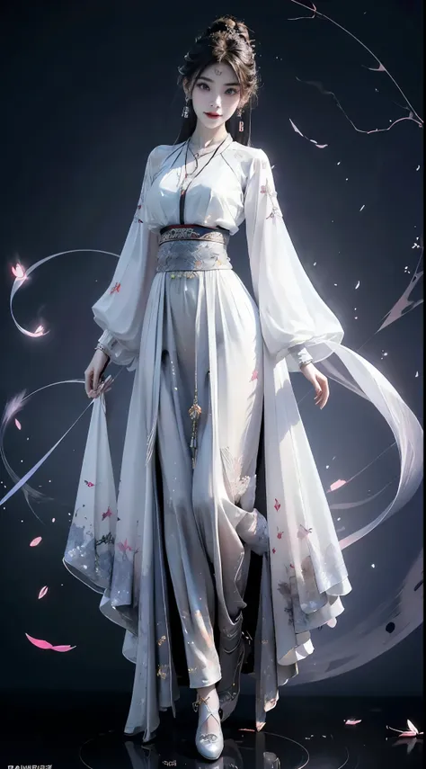 hanfu, ((knee shot)), 8k, masterpiece, original photo, best quality, detail:1.2), ((shot at random angles)), lifelike, extremely...