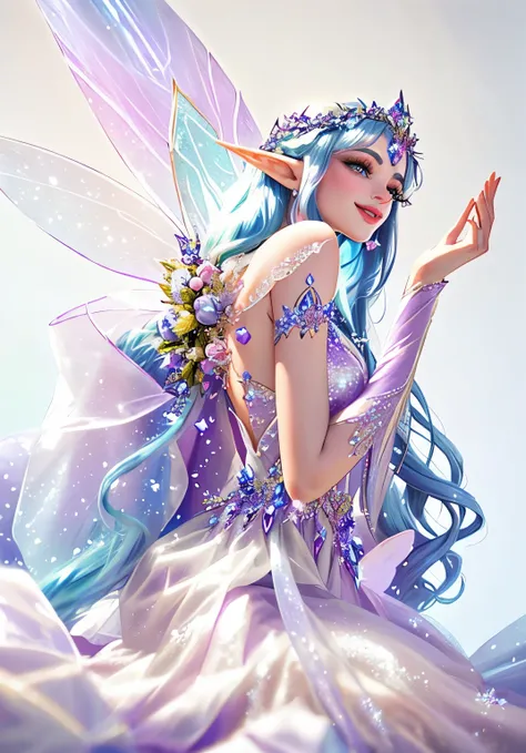 Close-up of a woman in a fairy costume, Astral Fairy, ethereal fantasy, fairy aesthetics, Ethereal fairy tale, beautiful fairy, Beautiful adult fairy, fairy tale core, Beautiful and elegant elf queen, Beautiful adult fairy queen, ((beautiful fantasy queen)...