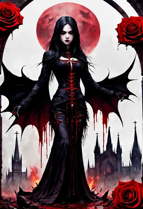 (Messenger from hell:1.4),cross,one个巨大的吸Blood鬼,View of sickle from below,hell,magma,flame,(紫色flame:1.3),There is fresh Blood on the ground,Blood pool,dripping Blood,Gothic aesthetics,one、Rose、castle、cross、Blood、churchyard,gothic style的神秘、solemn and profoun...