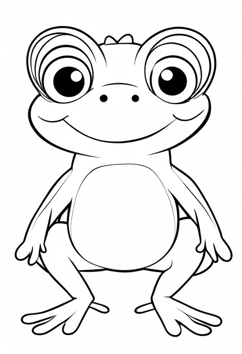 create a friendly Frog character with smiling face, outline art With white, White background, Sketch Style, full body, Only use outline, Cartoon style, Clean and clear and well outlined, Ensure the Frog has smooth And inviting appearance, And keep the desi...