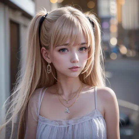 (8k,4k,highest quality,high resolution:1.1),(realistic, realistic: 1.1),close up of european man,young girl,1 girl,alone,face,twin tails,bangs,short golden hair,necklace,earrings,lips,eye shadow, jewelry,(golden hair),(beautiful),(Are standing),(small hips...