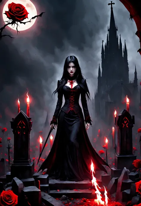 (Messenger from hell:1.4),cross,one个巨大的吸Blood鬼,View of sickle from below,hell,magma,flame,(紫色flame:1.3),There is fresh Blood on the ground,Blood pool,dripping Blood,Gothic aesthetics,one、Rose、castle、cross、Blood、churchyard,gothic style的神秘、solemn and profoun...
