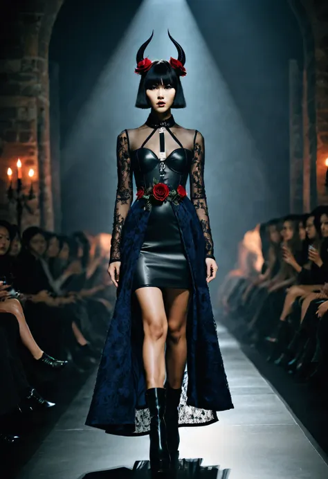 gothic art gorgeous dress，（international fashion week fashion show performance），beautiful model，，dream，use the glow photography ...