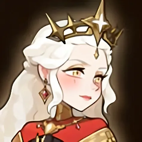 a close up of a cartoon of a woman wearing a crown, portrait of an elf queen, elf queen, an elf queen, edelgard fire emblem, emma bot queen, astri lohne, edelgard from fire emblem, discord profile picture, queen of dragons, ((a beautiful fantasy empress)),...