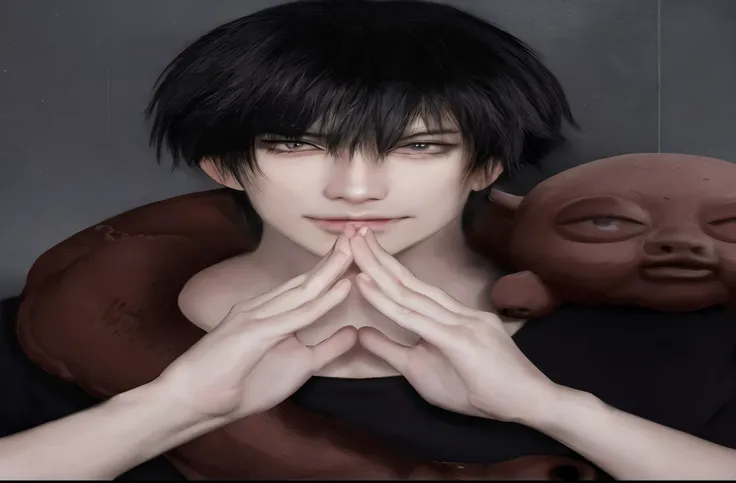 Imagen estilo anime de una mujer con un animal de peluche en brazos., handsome japanese demon boy, gama murata y artgerm, realismo animado style, hyper anime realista, Masayoshi Suto y artgerm, realista - animado, anime realista style at pixiv, anime reali...