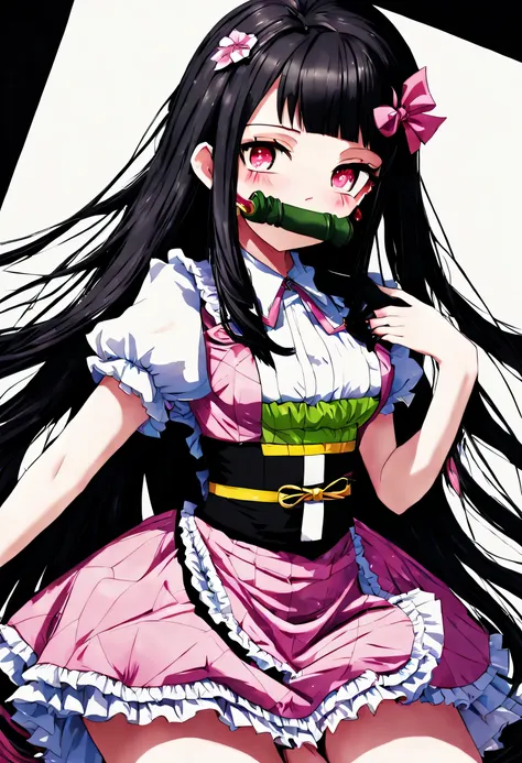 nezuko kamado, anime girl in maid outfit, estilo de arte anime moe, vestido de empregada, de vestido, vestindo uniforme de empre...