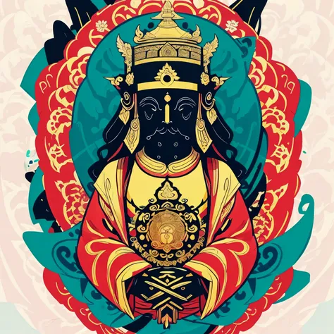 mural, Amitabha, Tibetan style, minimal art, flat color
