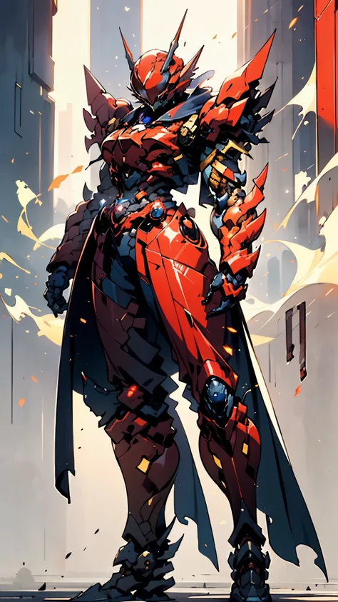 A woman adorned in fantasy-style full-body armor, a crown-concept fully enclosed helmet that unveils only her eyes, a composite layered chest plate, fully encompassing shoulder and hand guards, a lightweight waist armor, form-fitting shin guards, the overa...