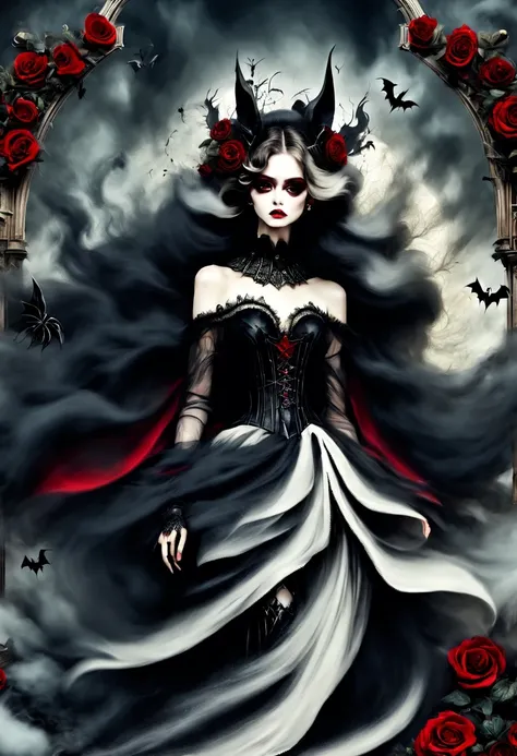 gothic fashion show, beautiful details,beautiful model,Smoky makeup,nightmare,cold,decadent, (dark Gothic,steampunk gothic victorian style), dark, engulfed in smoke,hell,magma,flame,(紫色flame:1.3),There is fresh Blood on the ground,Blood pool,dripping Blood...