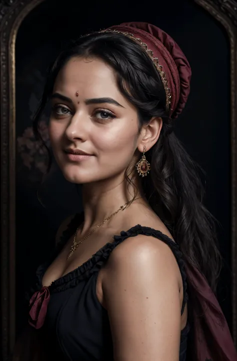 Looks like Anushka Shetty, portrait of a woman in a black dress with a red headband, inspired by Franz Xaver Winterhalter, inspired by Friedrich von Amerling, by Friedrich von Amerling, inspired by Francesco Hayez, portrait of a european woman, by Franz Xa...