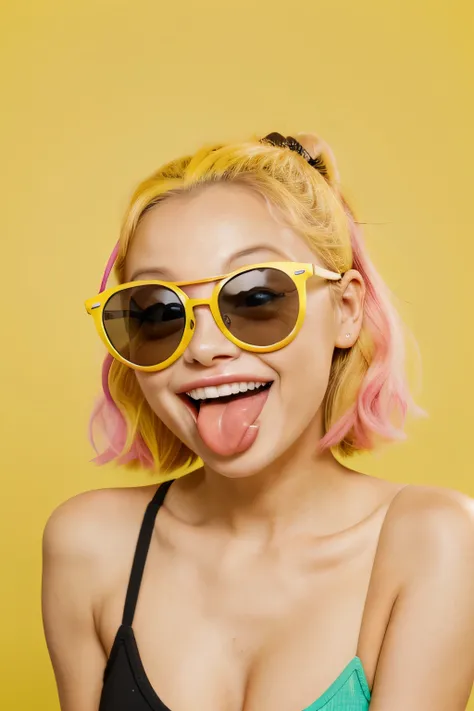 a {😝 stylish girl with sunglasses Squinting Face with Tongue A yellow face with scrunched, X-shaped eyes and a big grin, sticking out its tongue. Often conveys a sense of fun, excitement, playfulness, hilarity, and happiness, as if saying Squee! or Awesome...