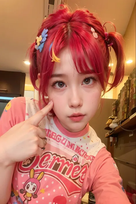 there is a girl con cabello rosado and a pink shirt, Cabello rosado y ojos cian., con cabello rosado, bella delfina, kawaii rainbow decoration, linda chica con pelo corto rosa, y 2 k cutecore clowncore, fairy core, peinado kawaii, chica anime en la vida re...