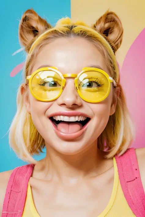 a {😝girl sunglasses Squinting Face with Tongue A yellow face with scrunched, X-shaped eyes and a big grin, sticking out its tongue. Often conveys a sense of fun, excitement, playfulness, hilarity, and happiness, as if saying Squee! or Awesome! Similar to 😆...