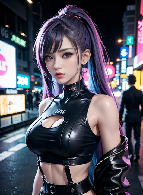 sfw, masterpiece, best quality, 2 cyberpunk girls standing together taking selfie portrait, ((((Harajuku-inspired cyberpunk clothing)))), bold colors and patterns, eye-catching accessories, trendy and innovative hairstyle))), dazzling Cyberpunk cityscape, ...