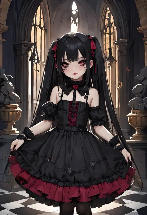 masterpiece, best quality, Gothic aesthetics, 1 Wearing gothic clothing、Lolita with heavy black makeup, Gothic world, Gorgeous,