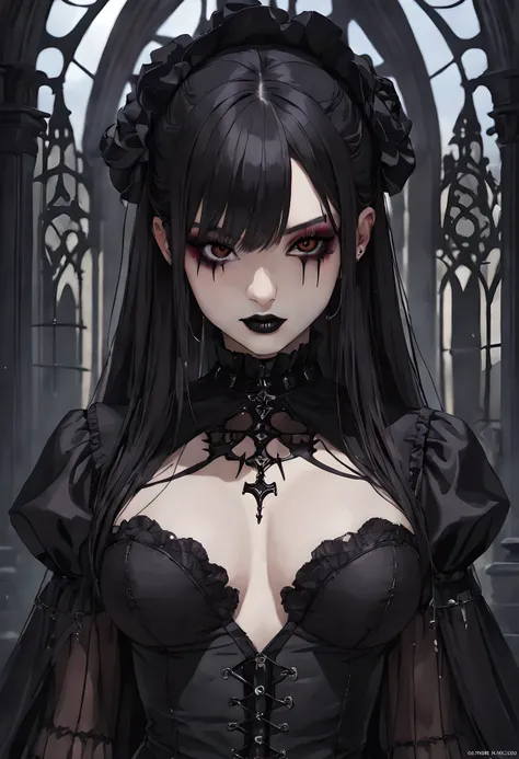 masterpiece, best quality, Gothic aesthetics, 1 in gothic clothing、Girl with heavy black makeup, Gothic world, Gorgeous,