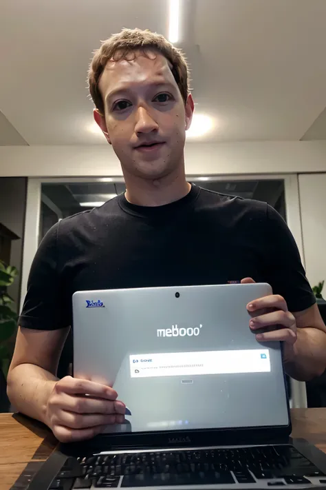 Mark Zuckerberg dono do facebook com um notebook na mao