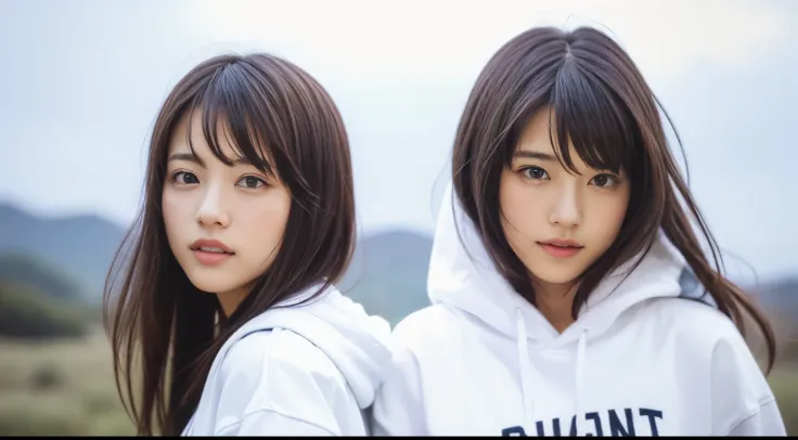 2 girls, white hoodie, T-shirt