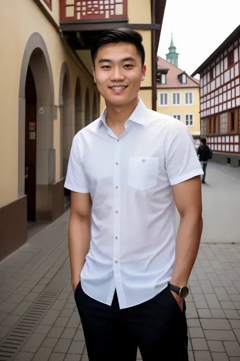 "Meet Wei, a 24-year-old Chinese Burmese medical student at Heidelberg University in Germany. Even in his casual outfit, Weis unique blend of Chinese and Burmese heritage shines through, making him a captivating figure. His dark eyes, filled with wisdom an...