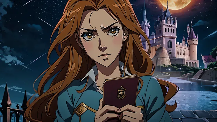 garota de anime, hermione, linda, castelo, noite, chuva