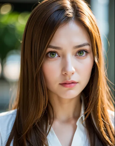 best quality, face focus, soft light, ultra high res, (photorealistic:1.4), RAW photo,
1japanese-german girl, solo, serious face businesswoman, (pupil, lights in the green eyes),  light brown hair, detailed beautiful face, (),(high resolution detail of hum...