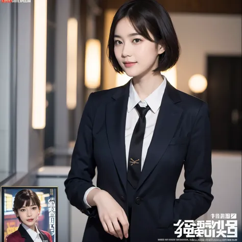 169
Shorthair, a 20 yo woman, gentle smile, working suit, spy movie poster
