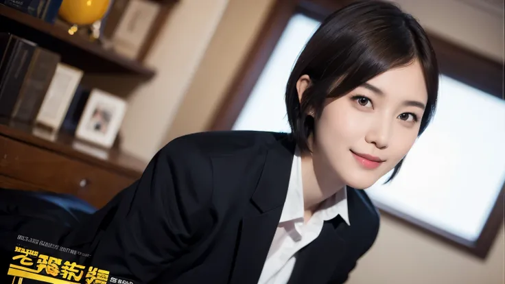 169
Shorthair, a 20 yo woman, gentle smile, working suit, spy movie poster
