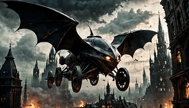 gothic style, flying car, gothic style science fiction, gothic style future skyscrapers

(best quality,4k,8k,highres,masterpiece...