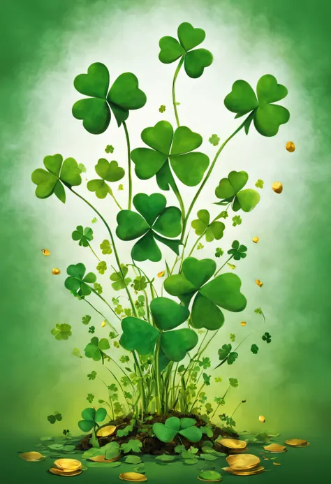 shamrocks, surreal art, vibrant, no background