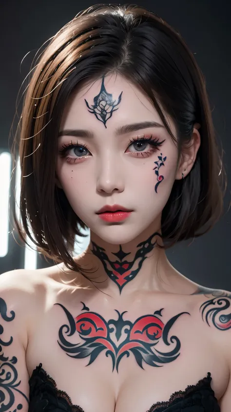 masterpiece, masterpiece, masterpiece_portrait, distinct, distinct_image, highres, high_resolution, high_quality, high_quality_anime, super_detail, hyper_detail, ultra high definition, Super facial detail, 페이스 art, 알굴 make up, pale face, red lips, 이마 make ...