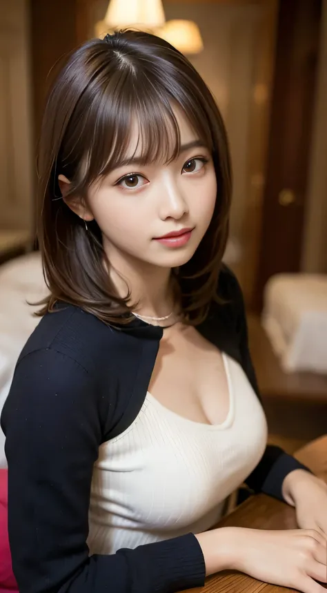 highest quality, table top, ultra high resolution, (Photoreal: 1.4), Front view, Half body, famous japanese actress, revealing clothing, very beautiful woman, cute, Cinematic 35mm lens, f/1 .8, Beautiful double eyes with equal left and right sides, 上Half b...