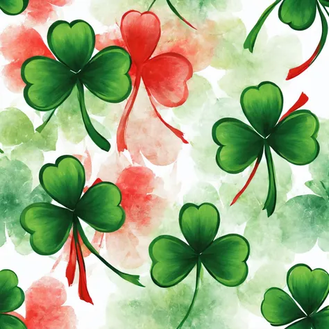 3 shamrocks, red and green brushed, art, colorful, vibrant scene, no background