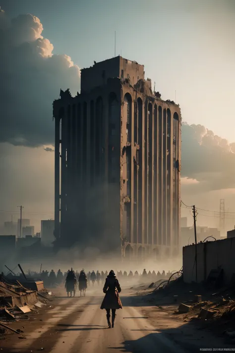 In the heart of a land scorched by the relentless flames of war, where the remnants of once-proud structures crumble under the weight of time and despair, lies a world shrouded in mist and darkness. The sun casts long, ominous shadows over the decomposing ...