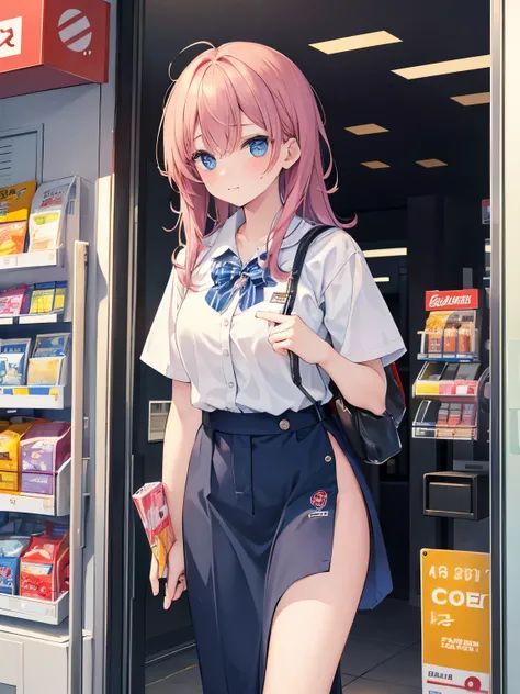 masterpiece, {{{{Highest quality}}}}, beautiful,1 girl, Convenience store, Convenience store clerk, Convenience store clerks uniform, {{{embarrassed}}}, 