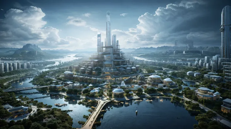 (an island city floating in the clouds),(sky cities), fantasy style, a 3d render, futuristic utopian fantasy, future style, beep...