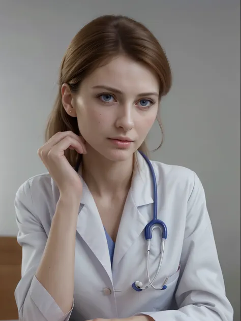 masterpiece, best quality, extremely detailed, hyperrealistic, photorealistic, a beautiful french doctor, doctor uniform, one ha...