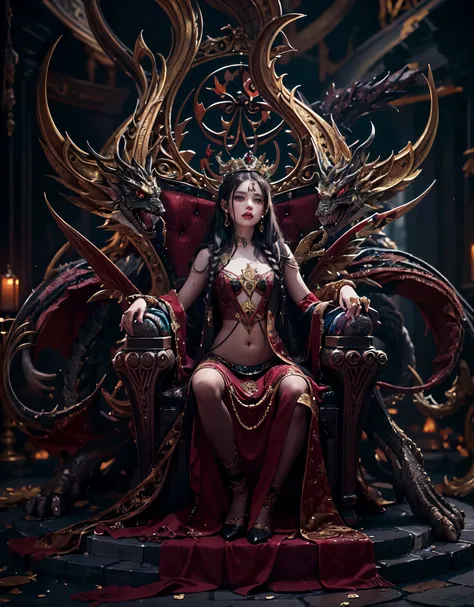 8k, RAW photo, best quality, masterpiece, realistic, photo-realistic, clear, professional lighting, beautiful face, best quality,ultra high res
female demon lord,eternal youth,25 years old,long hair,complex braids,decorations,deep red hair,jet black hair,...